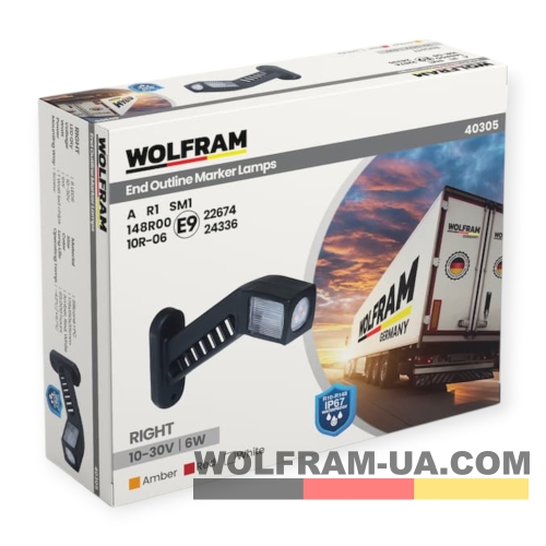 LED Фонарь габаритный (рожки) Wolfram 12-30v 6W E Certified Правый (40305)