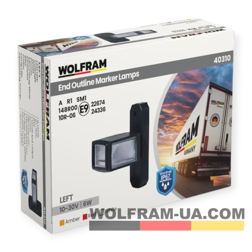 LED Ліхтар габаритний (рожки) Wolfram 12-30v 6W E Certified Лівий (40310)