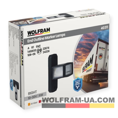 LED Фонарь габаритный (рожки) Wolfram 12-30v 6W E Certified Правый (40311)