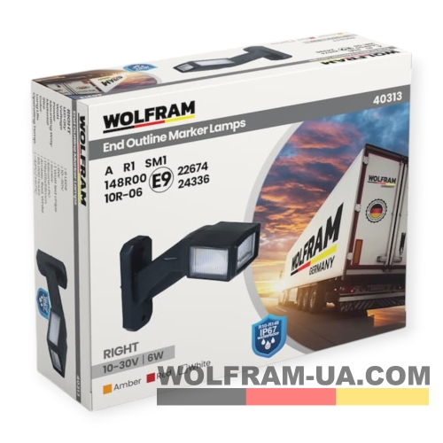 LED Фонарь габаритный (рожки) Wolfram 12-30v 6W E Certified Правый (40313)