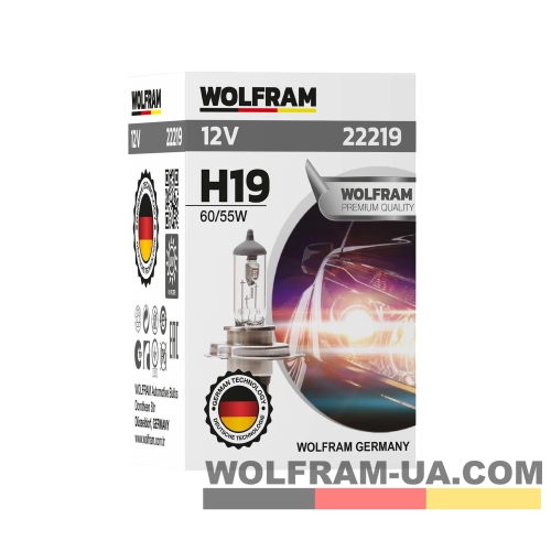 Автолампа галогенна Wolfram 12v H19 60/55W (22219)