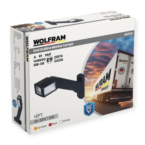 LED Ліхтар габаритний (рожки) Wolfram 12-30v 6W E Certified Лівий (40314)