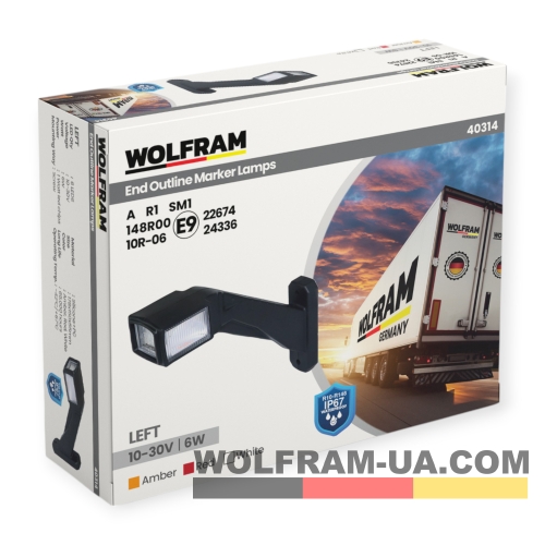 LED Ліхтар габаритний (рожки) Wolfram 12-30v 6W E Certified Лівий (40314)