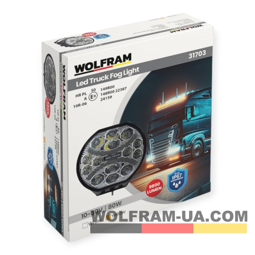 Протитуманна фара LED Wolfram 12-30v 80W E Certified (31703)