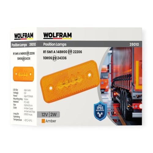 LED Фонарь габаритный Wolfram 12v 2W E9-R10 Certified Желтый (39010)