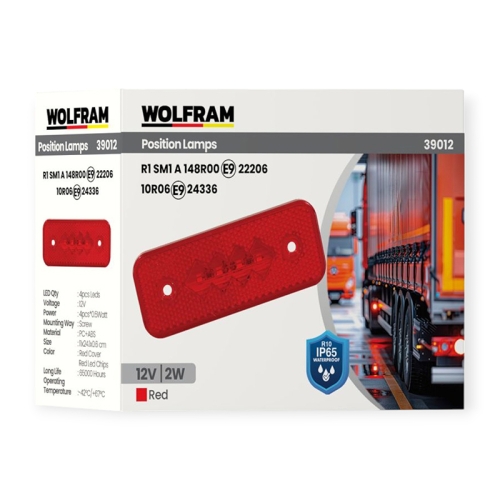 LED Фонарь габаритный Wolfram 12v 2W E9-R10 Certified Красный (39012)