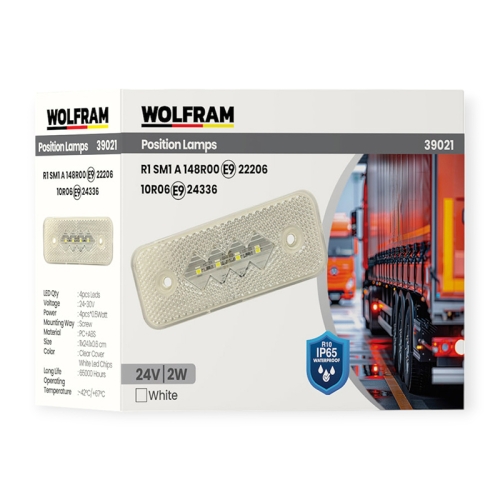 LED Ліхтар габаритний Wolfram 24v 2W E9-R10 Certified Білий (39021)