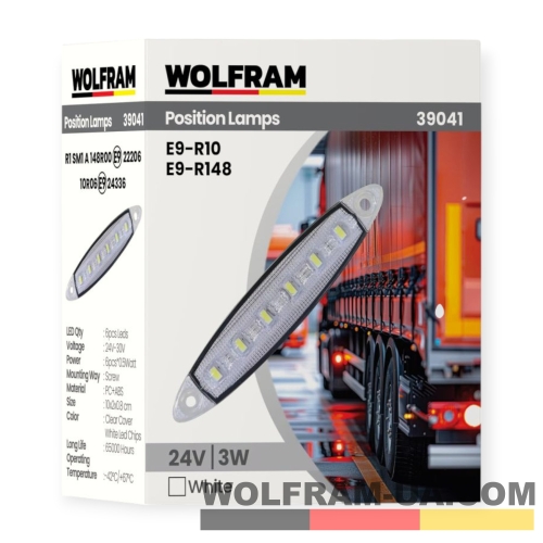 LED Фонарь габаритный Wolfram 24v 3W E9-R10 Certified Белый (39041)