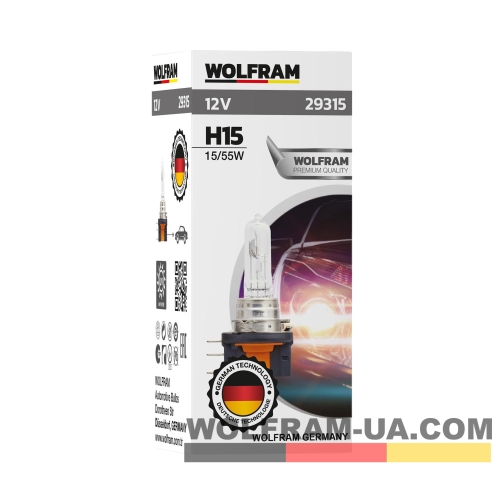 Автолампа галогенная Wolfram 12v H15 55/15W 29315