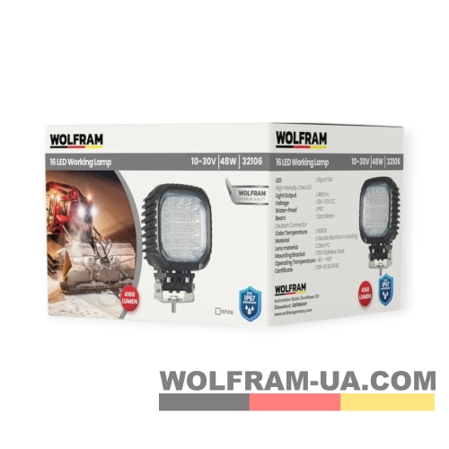 LED фара рабочая Wolfram 12-30v 48W E9 Certified (32106)