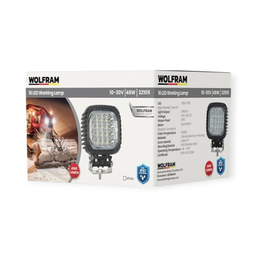 LED фара рабочая Wolfram 12-30v 48W E9 Certified (32105)