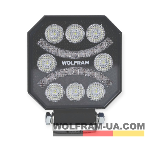 LED фара рабочая Wolfram 12-30v 45W E9 Certified Белый+Красный (32003)