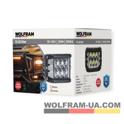 LED фара рабочая Wolfram 12-30v 36W E9 Certified Белый + Желтый (31904)