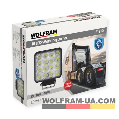 LED фара рабочая Wolfram 12-24v 48W E9 Certified Белый (31910)