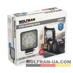 LED фара рабочая Wolfram 12-30v 27+6W E9 Certified Белый+Красный (31903)