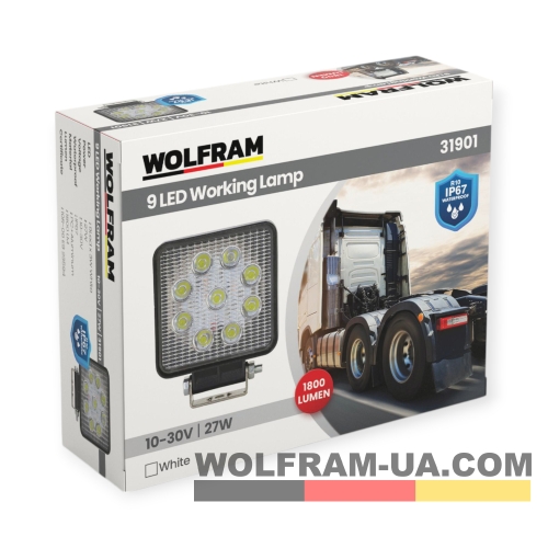 LED фара робоча Wolfram 12-24v 27W E9 Certified Білий (31901)