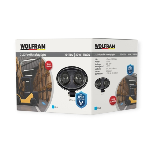 LED фара робоча Wolfram 12-30v 20W E9 Certified Синій (31826)